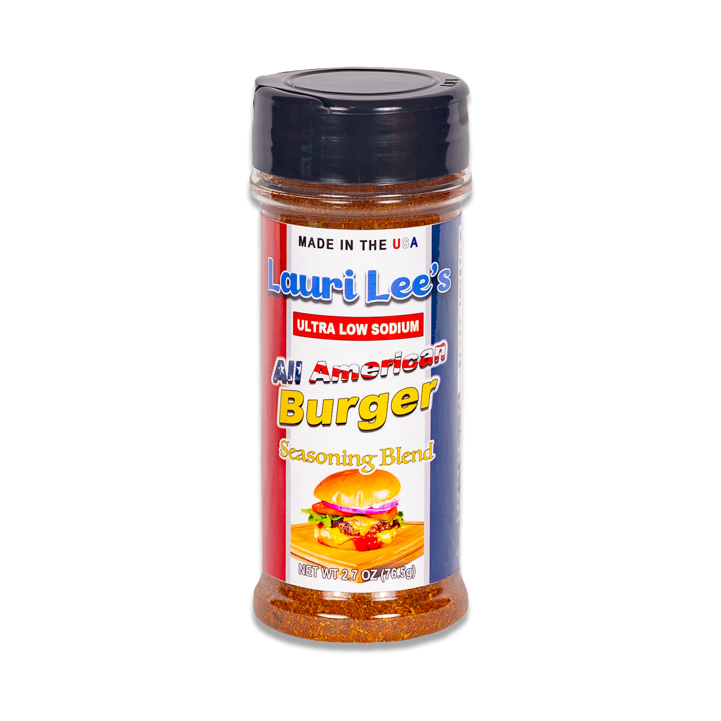 Lauri Lee's Ultra Low Sodium All American Burger Seasoning Blend - 2.7 oz. Bottle - Made in USA - Great Flavor for Grilled Burgers & More