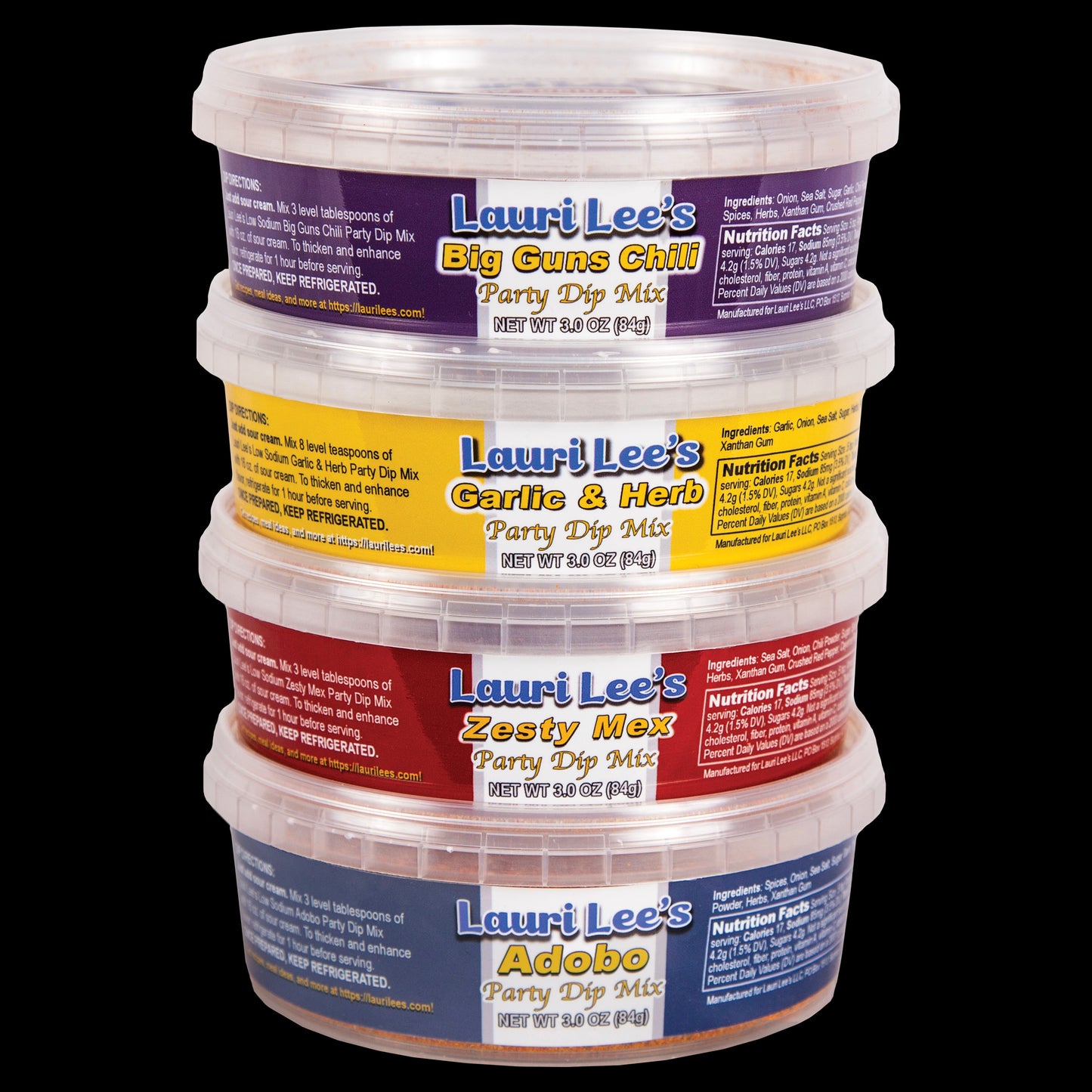 Lauri Lee's Big Guns Chili Dip Mix - Low Sodium Party Dip - 3 oz. Tub - Bring the Big Guns of Flavor to Your Next Party! - Made in USA