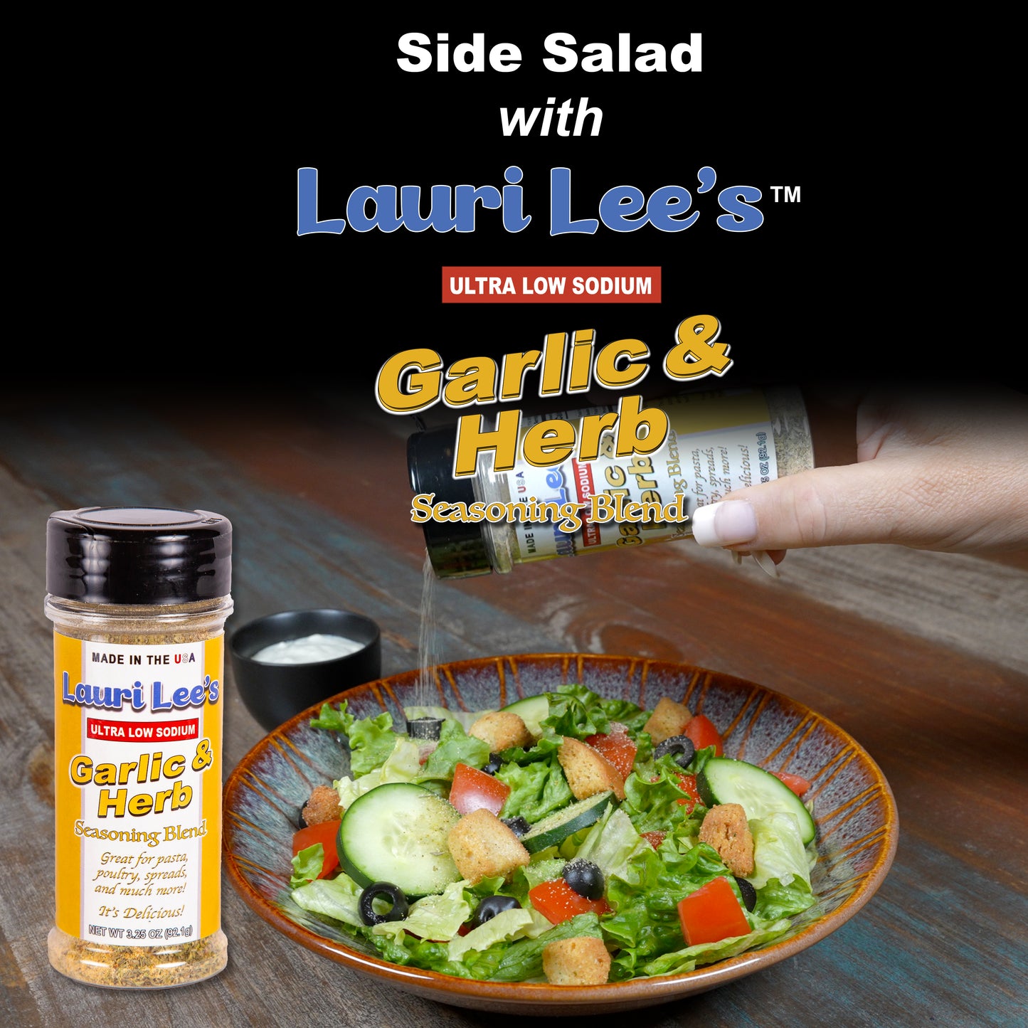Lauri Lee's Ultra Low Sodium Garlic & Herb Seasoning Blend - 20mg Sodium Per Serving - Made In USA - Versatile Flavor for Pasta Poultry & More