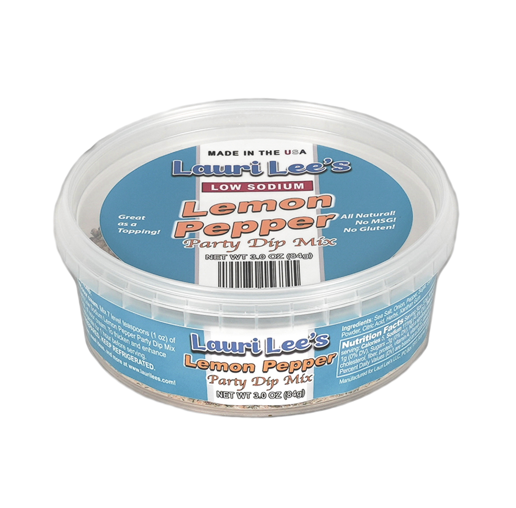 Lauri Lee's Low Sodium Lemon Pepper Party Dip Mix - 3 oz. Tub - This Amazing Dip is Perfect for Vegetables, Chips, Pretzels & Wings - Made in USA