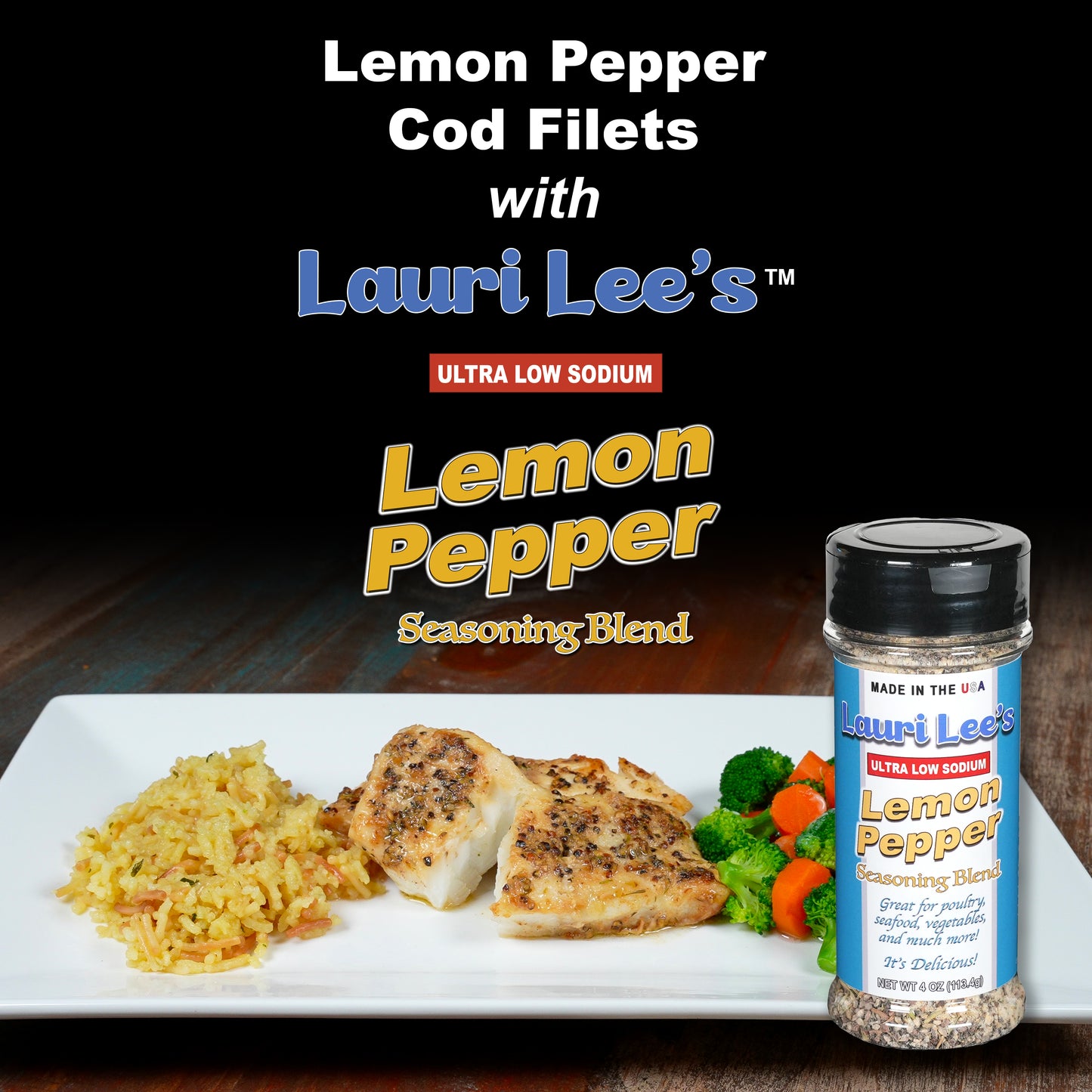 Lauri Lee's Ultra Low Sodium Lemon Pepper Seasoning Blend - 32mg Sodium Per Serving - Fantastic on Poultry, Seafood, Salads, Vegetables, and More! - Made in USA