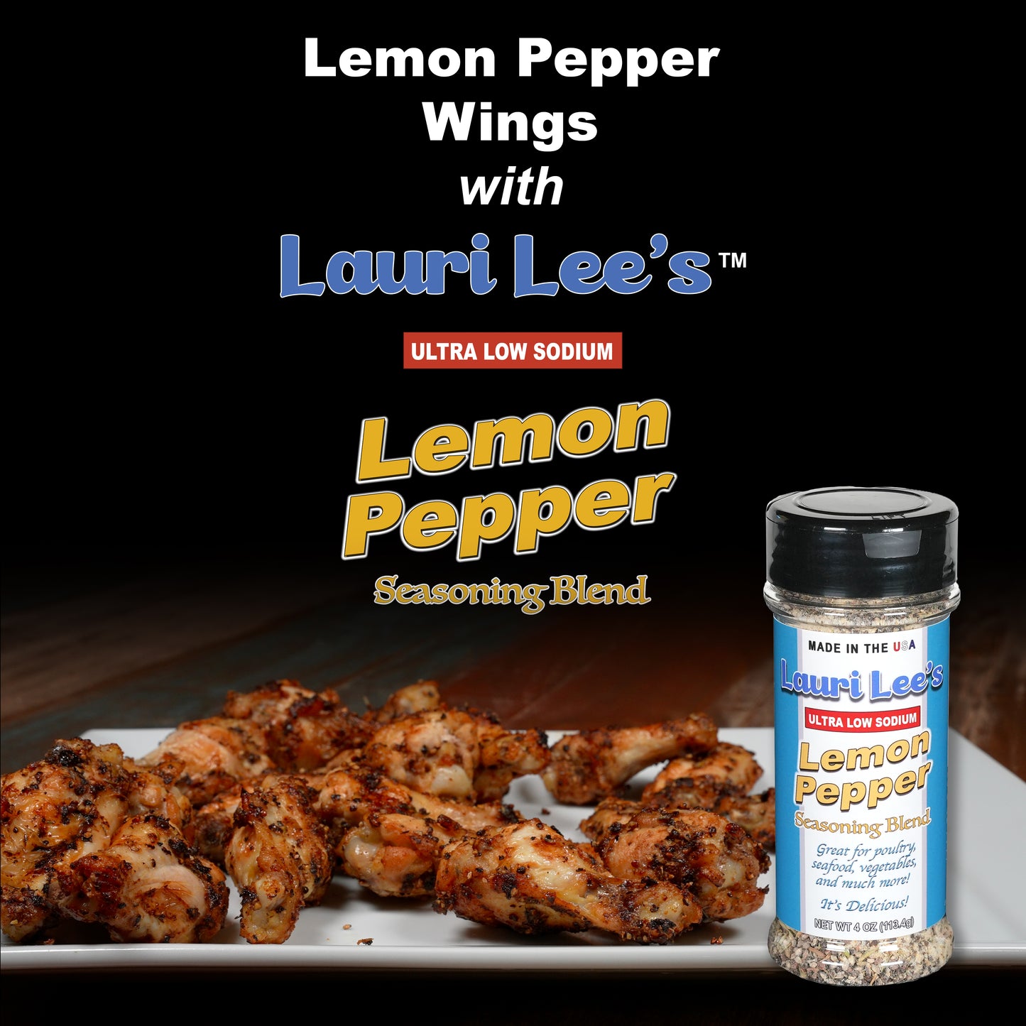Lauri Lee's Ultra Low Sodium Lemon Pepper Seasoning Blend - 32mg Sodium Per Serving - Fantastic on Poultry, Seafood, Salads, Vegetables, and More! - Made in USA