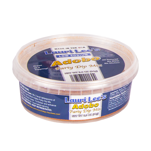 Lauri Lee's Low Sodium Adobo Party Dip Mix - 3 oz. Tub - Hearty and Delicious, Also Great for Toppings - Made in USA