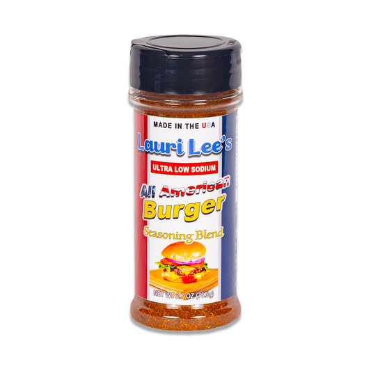 Lauri Lee's Ultra Low Sodium All American Burger Seasoning Blend - 2.7 oz. Bottle - Made in USA - Great Flavor for Grilled Burgers & More