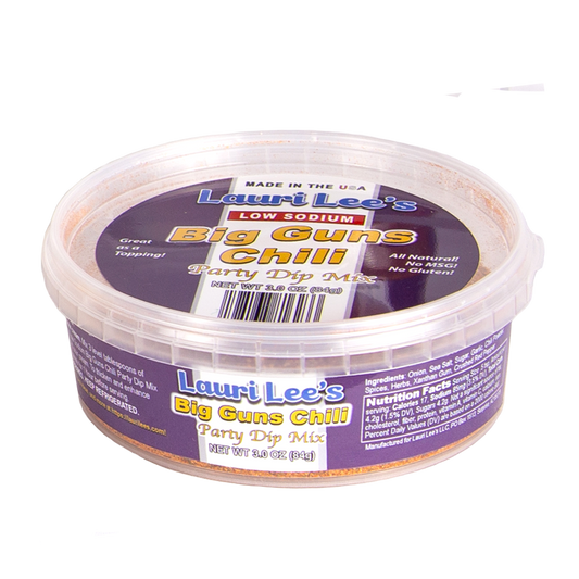 Lauri Lee's Big Guns Chili Dip Mix - Low Sodium Party Dip - 3 oz. Tub - Bring the Big Guns of Flavor to Your Next Party! - Made in USA