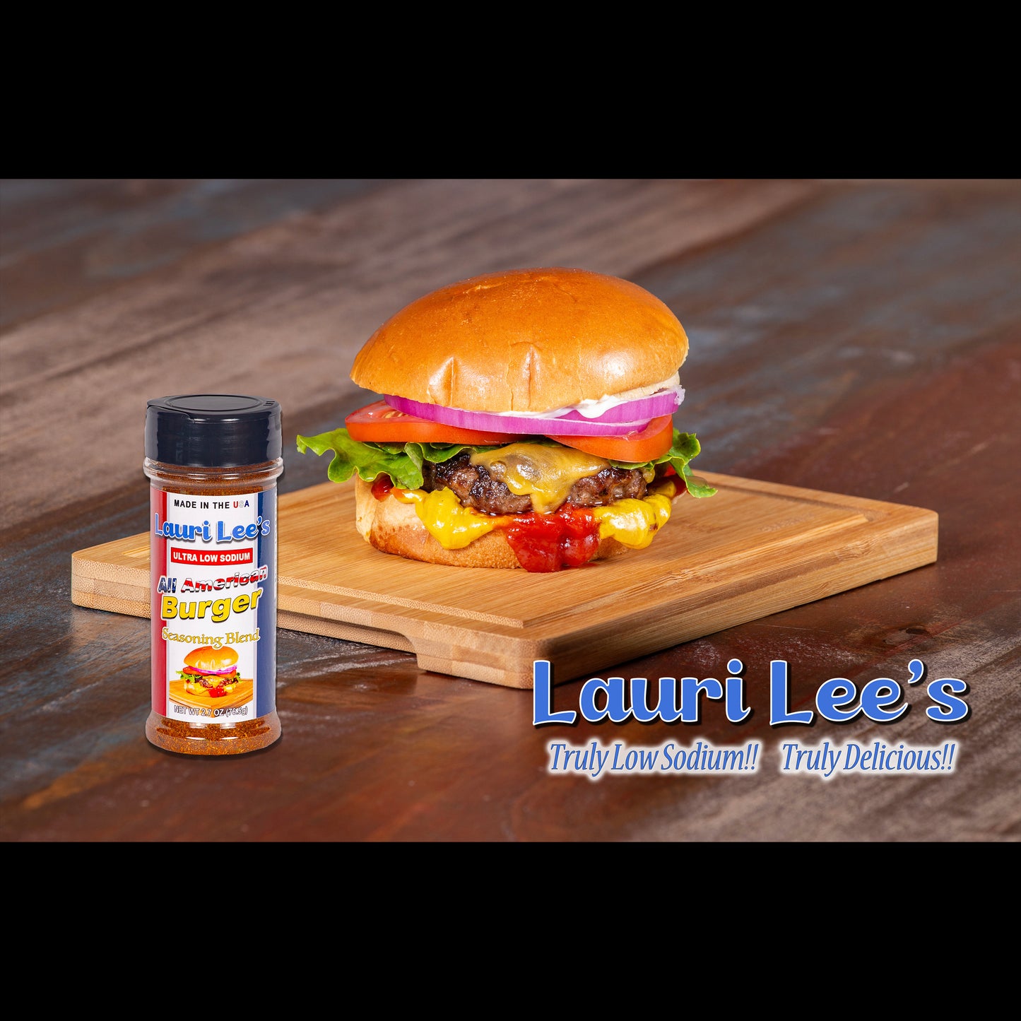 Lauri Lee's Ultra Low Sodium All American Burger Seasoning Blend - 2.7 oz. Bottle - Made in USA - Great Flavor for Grilled Burgers & More