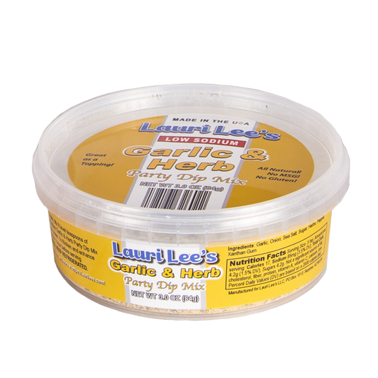 Lauri Lee's Low Sodium Garlic & Herb Party Dip Mix 3 oz. Tub - Perfect for Dipping Chips, Veggies, or As A Spread or Topping - Made in USA