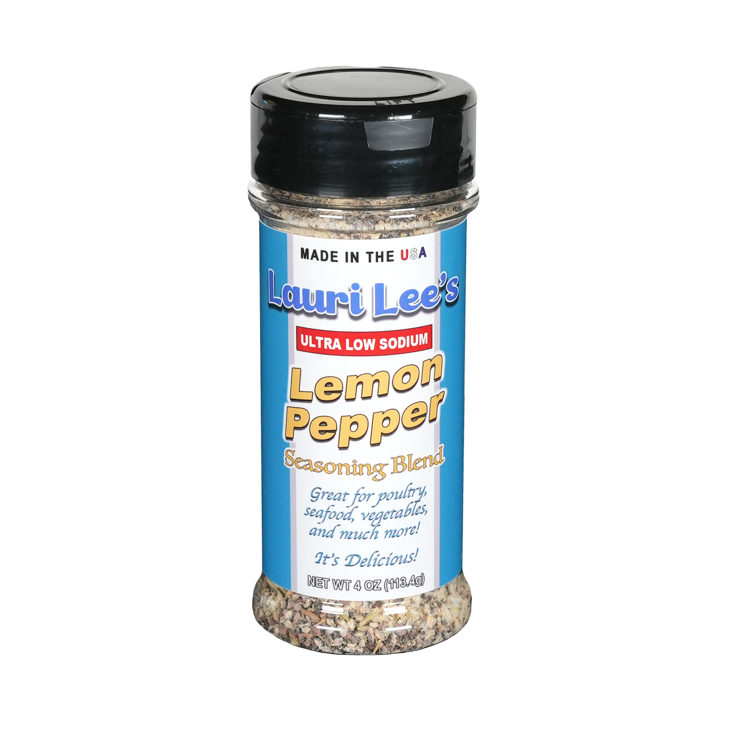 Lauri Lee's Ultra Low Sodium Lemon Pepper Seasoning Blend - 32mg Sodium Per Serving - Fantastic on Poultry, Seafood, Salads, Vegetables, and More! - Made in USA