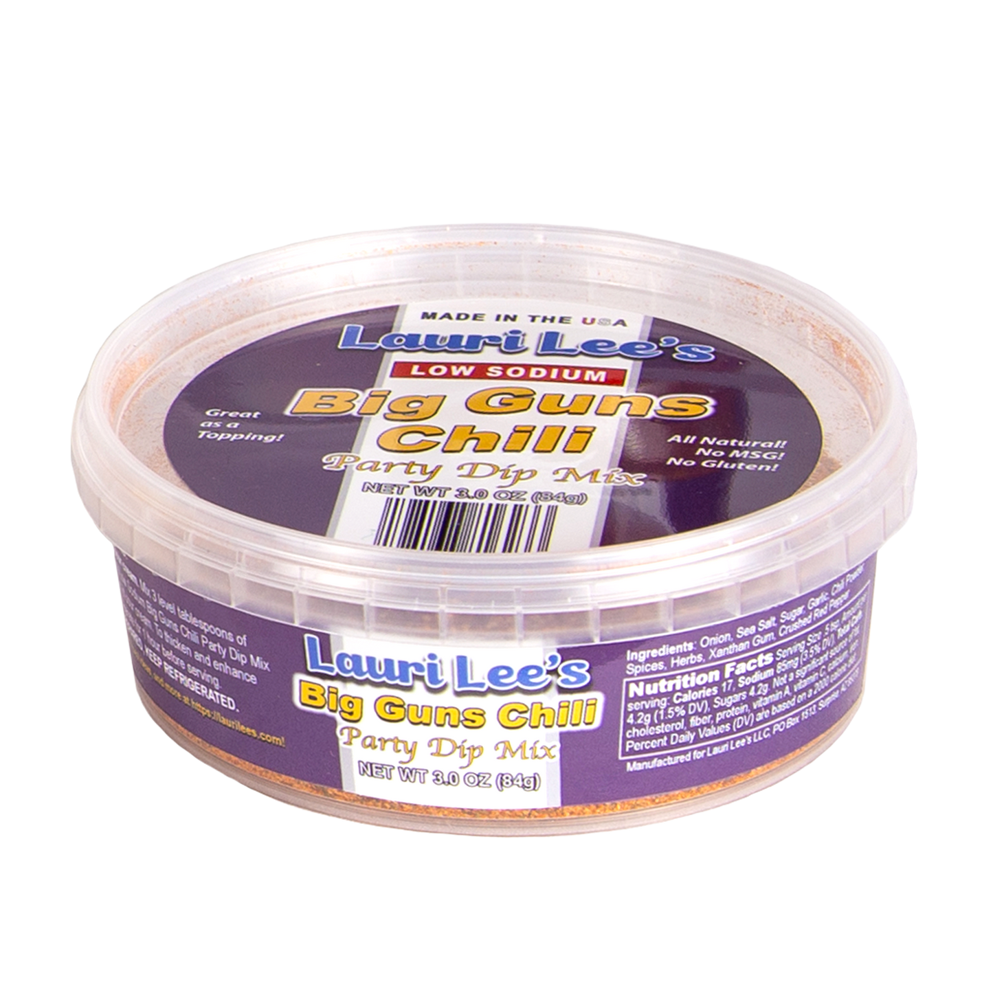 Lauri Lee's Complete Low Sodium Party Dip Mix Combo Pack - Adobo, Zesty Mex, Garlic & Herb, Big Guns Chili, Lemon Pepper - Made In USA - All Natural Party Dip Mixes for Party Time, Game Time, or Anytime, Big on Flavor - Low on Salt